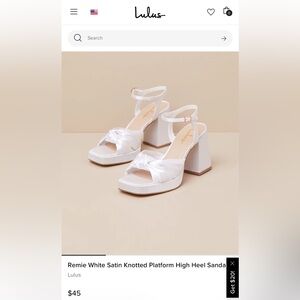 Brand New Lulu’s Remie White Satin Knotted Platform High Heel Sandals